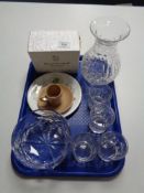 A tray of crystal, glass ware, Royal Doulton crystal,