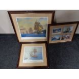 A framed sailing print - HMS Armageddon, Nelsons first flag ship leads the squadron, Mediterranean,