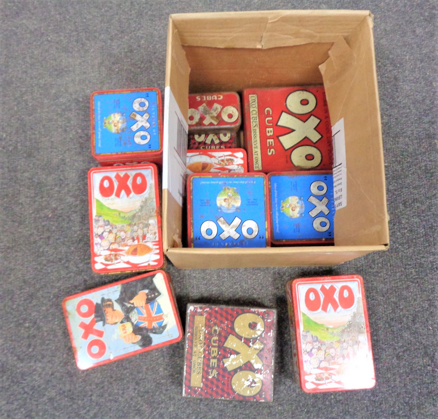 A box of twentieth century tins etc