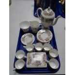 A tray of Wedgwood Lichfield coffee set and trinket pot