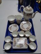 A tray of Wedgwood Lichfield coffee set and trinket pot