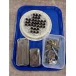 A tray of pipe, chrome plated items, razor,