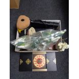 A box of household sundries to include tea light holders, artificial plants, wall clock,
