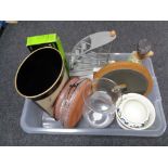 A box of kitchen sundries, wall clock,