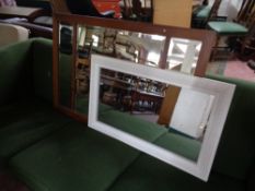 An Edwardian oak framed mirror together with painted mirror