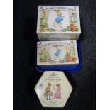 A Wedgwood Peter Rabbit children's tea set, six piece and a ten piece set all boxed,