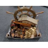 A box of ship's wheel clock, carved wall clock,