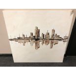Jack Mason : Skyscraper Skyline with Reflection, oil on canvas, signed, 94 cm x 94 cm,