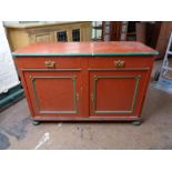 A nineteenth century painted two drawer side cabinet CONDITION REPORT: 141cm wide