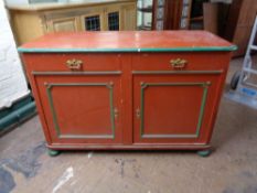 A nineteenth century painted two drawer side cabinet CONDITION REPORT: 141cm wide