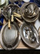 A tray of silver plated wares, breakfast dish and cover,