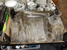 A box of crystal and cut vases,
