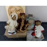 A collection of soft toys and teddy bears, plus a signed colour print.