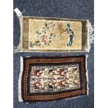 A small Sino-Tibetan silk rug depicting a bird,