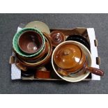 A box of earthenware, casserole dishes,