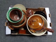 A box of earthenware, casserole dishes,