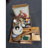Two boxes of bric a brac, ornaments, china, picture of the Pope,
