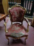 A gilt framed mid century salon armchair