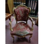 A gilt framed mid century salon armchair