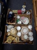 Two boxes of china, ornaments, tea china,