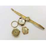 A 9ct gold cased lady's watch face a/f,