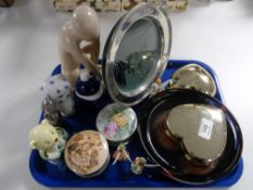 A tray of china ornaments, Royal Doulton miniature fairy figures,