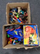 Two boxes of toys, figures, plastic figures.