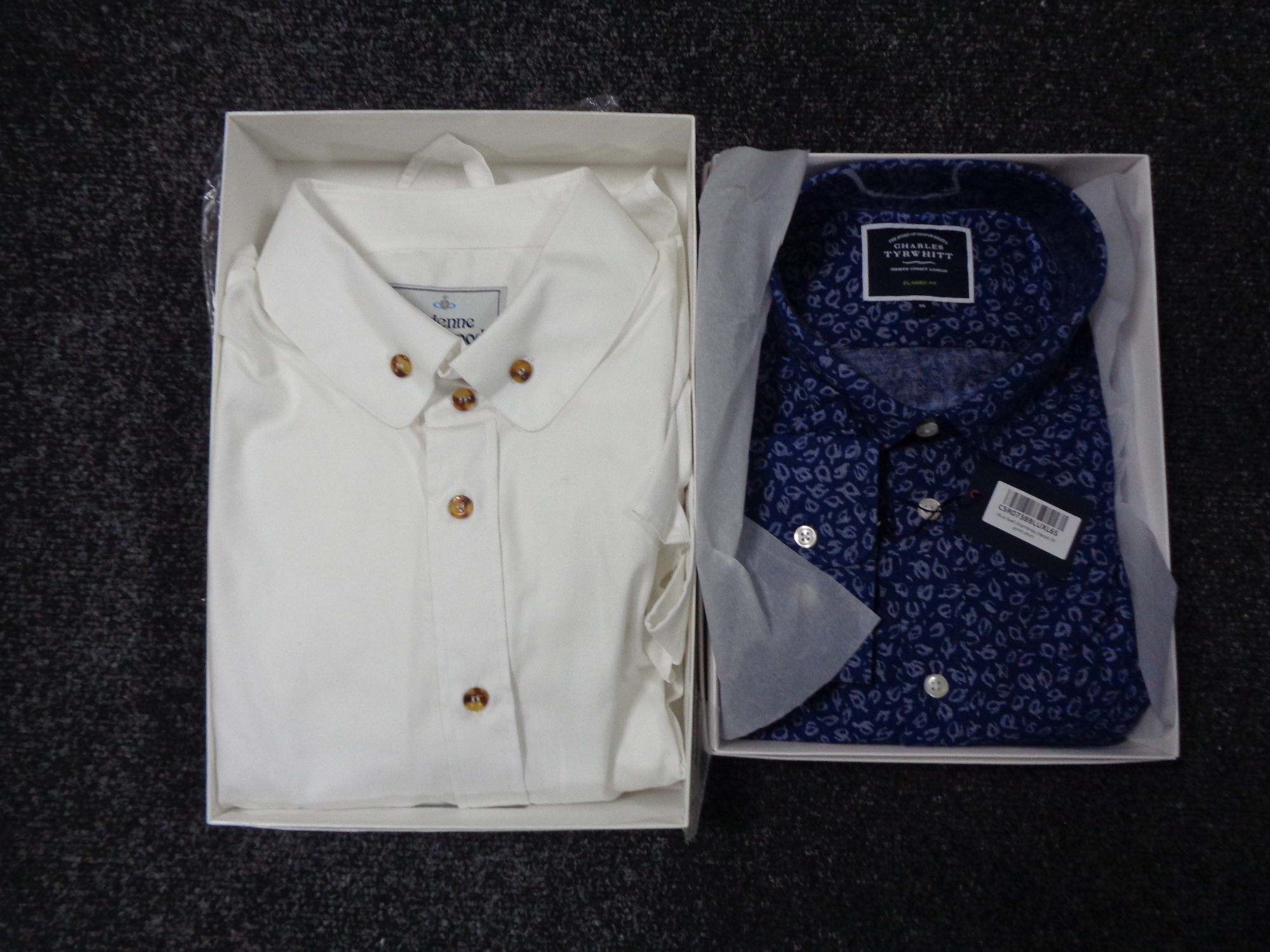 A Charles Tyrwhitt classic fit gent's shirt and a Vivienne Westwood shirt.