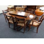 A Regency style inlaid dining table with leaf and six chairs CONDITION REPORT:
