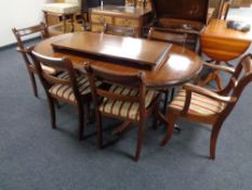 A Regency style inlaid dining table with leaf and six chairs CONDITION REPORT: