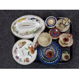 A tray of Torquay ware, Evesham dishes,