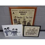 A pine framed Mersey Beats 1962 reproduction print - The Beatles,