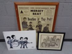 A pine framed Mersey Beats 1962 reproduction print - The Beatles,