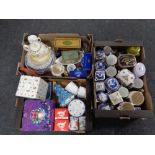 Three boxes of china, glass, Ringtons ware,