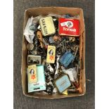 A box containing a quantity of hardware items, tobacco tins etc.