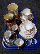 A Crown Devon musical Widdicombe fair mug together with Royal Albert trio etc