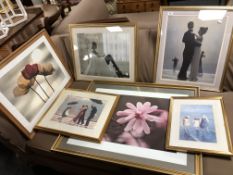 A gilt framed Vettriano print together with five other contemporary prints