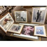 A gilt framed Vettriano print together with five other contemporary prints
