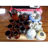 A tray of Boulton pottery coffee set, egg shell coffee set,