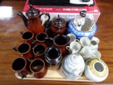 A tray of Boulton pottery coffee set, egg shell coffee set,