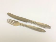 A Georg Jensen silver knife and fork