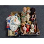 Two boxes of vintage dolls,