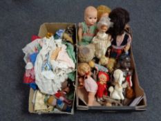 Two boxes of vintage dolls,