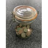 A jar of a quantity of antique British copper coins