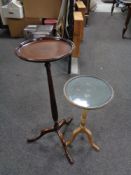 A mahogany pedestal wine table and one other table