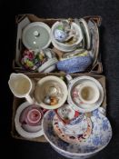 Two boxes of plates, decorative china, bowls,