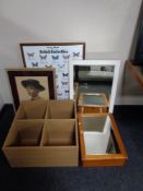 A quantity of pictures, mirrored cabinet,