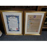 A pair of early 20th century gilt framed certificates presented to William Strafford Sanderson from