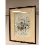 Antoni Sulek : A Building Through Trees, pencil with pen and ink, signed, 25 cm x 17 cm, framed.