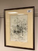 Antoni Sulek : A Building Through Trees, pencil with pen and ink, signed, 25 cm x 17 cm, framed.